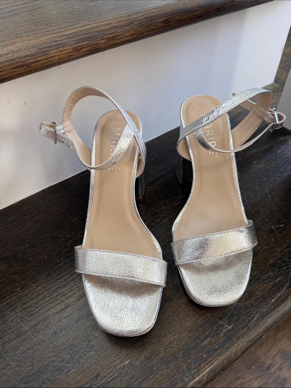 Silver Ankle-Strap Block Heel Sandals - Women